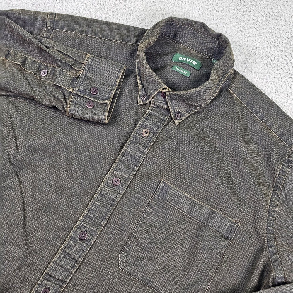 Orvis Shirt Mens XL Green Lined Cotton Long Sleeve Button Up Classic Fit Outdoor